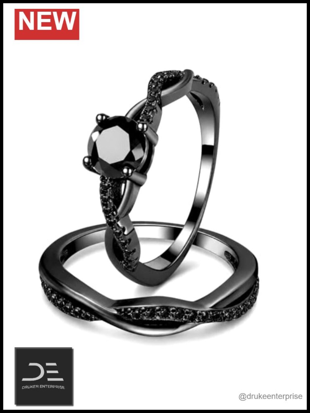 Sterling Silver Bridal Ring Set CZ Engagement Ring with Matching Wedding Band